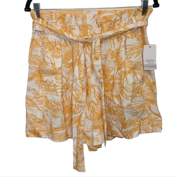 NWT Ophelia Roe Yellow Tropical Print High-Waisted Shorts Size L 🌴☀️ - Picture 1 of 9